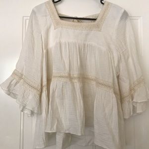 Ivory back tie Blouse with Lace trim